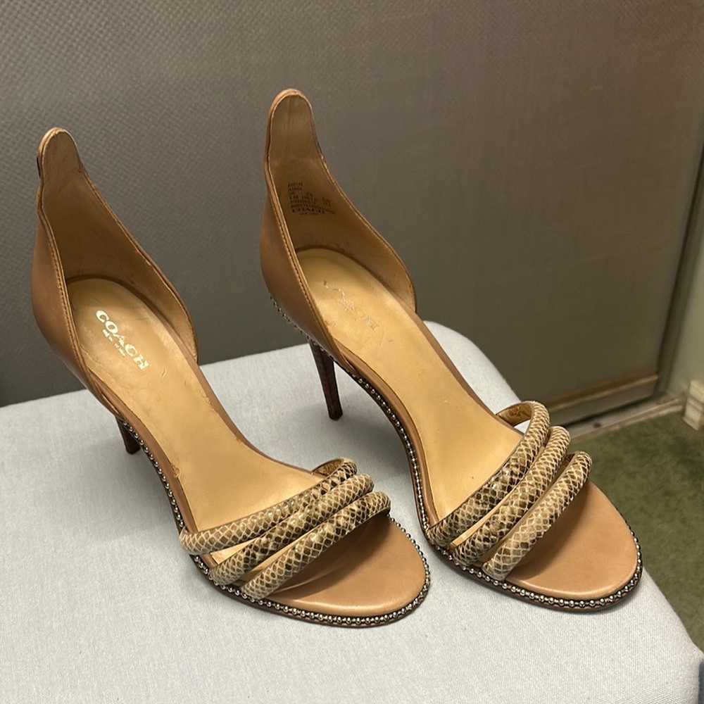 Coach Tan and Brown Elegant Heeled Sandals